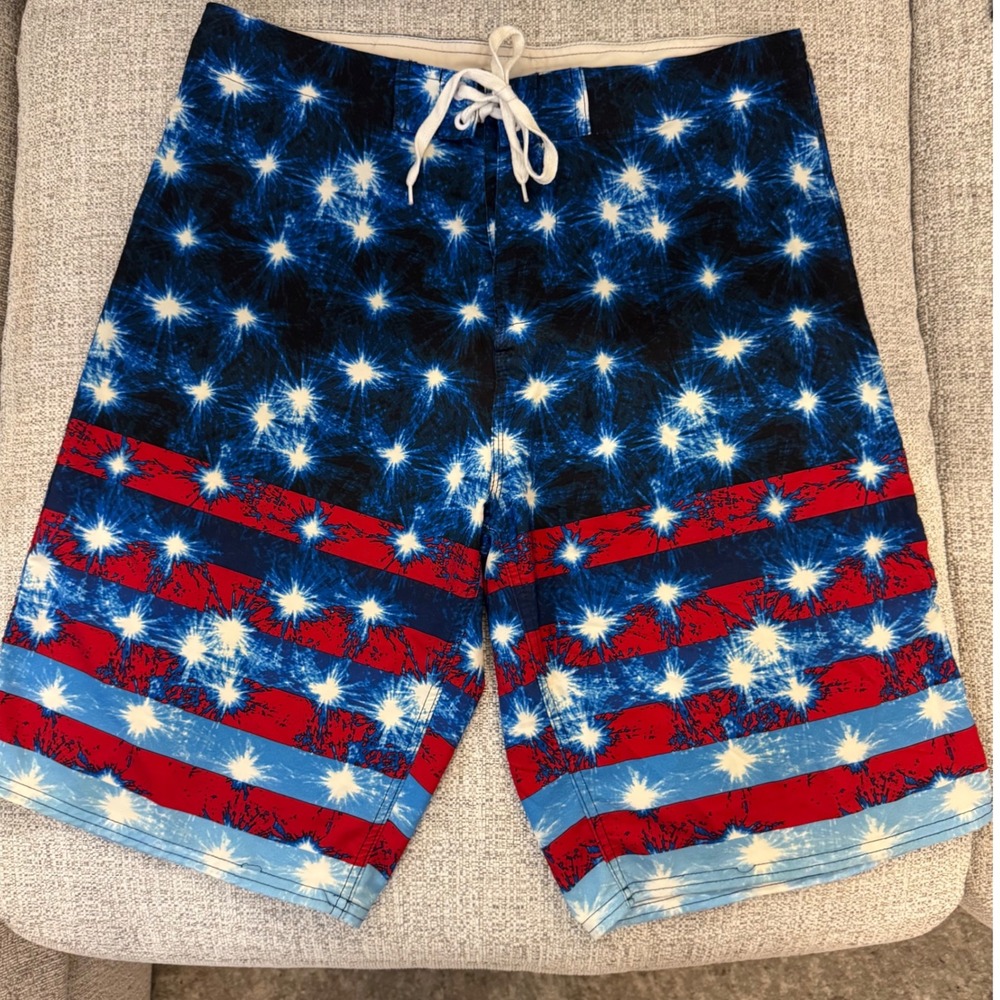 Burnside Swim Trunks American Flag Fireworks‎ Patriotic USA Size 32